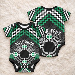 Personalised Aotearoa Niho Taniwha Motif Baby Onesie Green Style