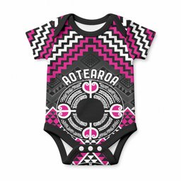 Personalised Aotearoa Niho Taniwha Motif Baby Onesie Pink Style
