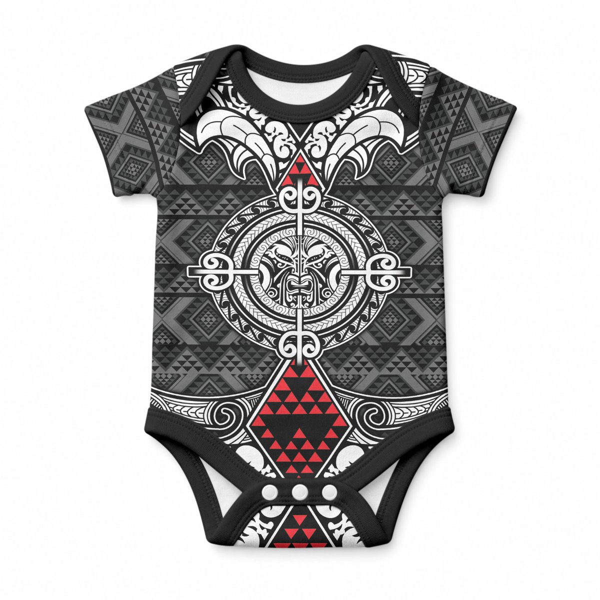 Black Aotearoa Taniko Motif Baby Onesie Vintage Maori New Zealand Tribal Art Pattern