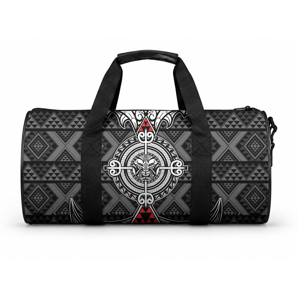 Black Aotearoa Taniko Motif Duffle Bag Vintage Maori New Zealand Tribal Art Pattern