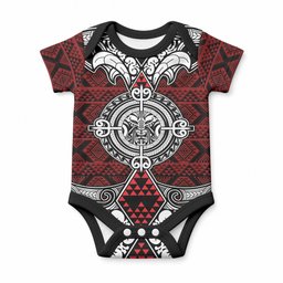 Red Aotearoa Taniko Motif Baby Onesie Vintage Maori New Zealand Tribal Art Pattern