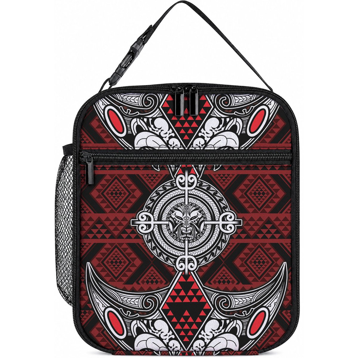 Red Aotearoa Taniko Motif Lunch Bag Vintage Maori New Zealand Tribal Art Pattern