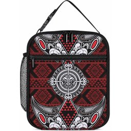 Red Aotearoa Taniko Motif Lunch Bag Vintage Maori New Zealand Tribal Art Pattern