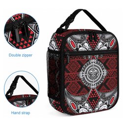 Red Aotearoa Taniko Motif Lunch Bag Vintage Maori New Zealand Tribal Art Pattern