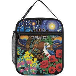 Kiwi-Kookaburra Bird ANZAC Personalised Lunch Bag Aussie Golden Wattle Poppy Flowers