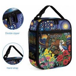 Kiwi-Kookaburra Bird ANZAC Personalised Lunch Bag Aussie Golden Wattle Poppy Flowers