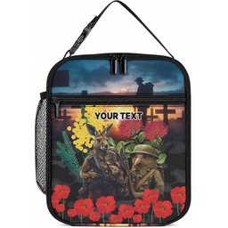 Kangaroo-Kiwi Soldier ANZAC Personalised Lunch Bag Golden Wattle and Pohutukawa Flowers