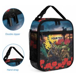 Kangaroo-Kiwi Soldier ANZAC Personalised Lunch Bag Golden Wattle and Pohutukawa Flowers