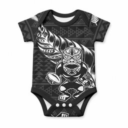New Zealand Maori Rugby Warrior Custom Baby Onesie Black Fern Taniko Motif