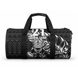 New Zealand Maori Rugby Warrior Custom Duffle Bag Black Fern Taniko Motif