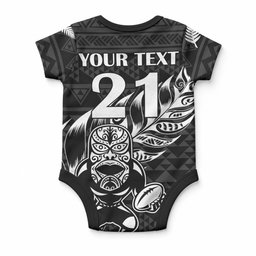 New Zealand Maori Rugby Warrior Custom Baby Onesie Black Fern Taniko Motif