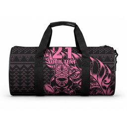 New Zealand Maori Rugby Warrior Custom Duffle Bag Pink Fern Taniko Motif
