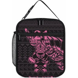 New Zealand Maori Rugby Warrior Custom Lunch Bag Pink Fern Taniko Motif