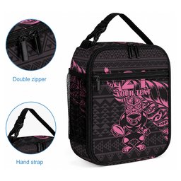 New Zealand Maori Rugby Warrior Custom Lunch Bag Pink Fern Taniko Motif