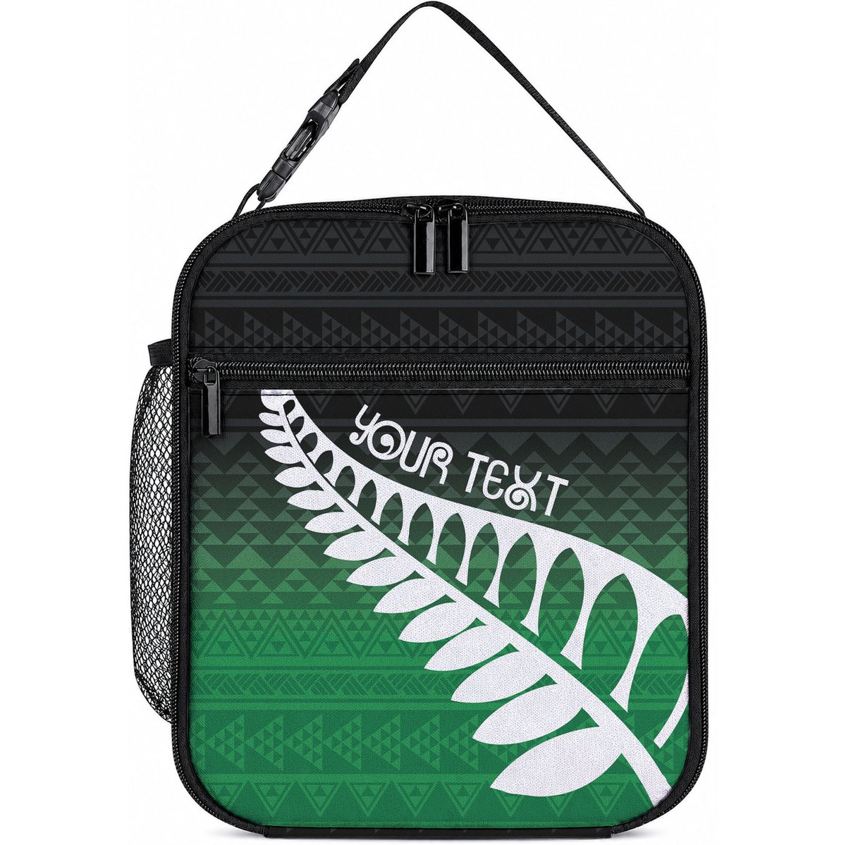 Green Silver Fern Spirit Taniko Tukutuku Personalised Lunch Bag