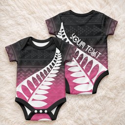 Pink Silver Fern Spirit Taniko Tukutuku Personalised Baby Onesie