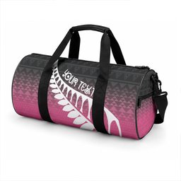 Pink Silver Fern Spirit Taniko Tukutuku Personalised Duffle Bag
