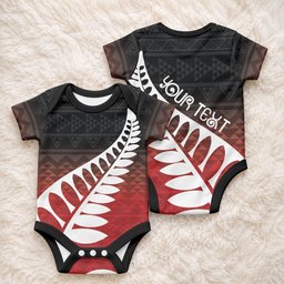 Red Silver Fern Spirit Taniko Tukutuku Personalised Baby Onesie