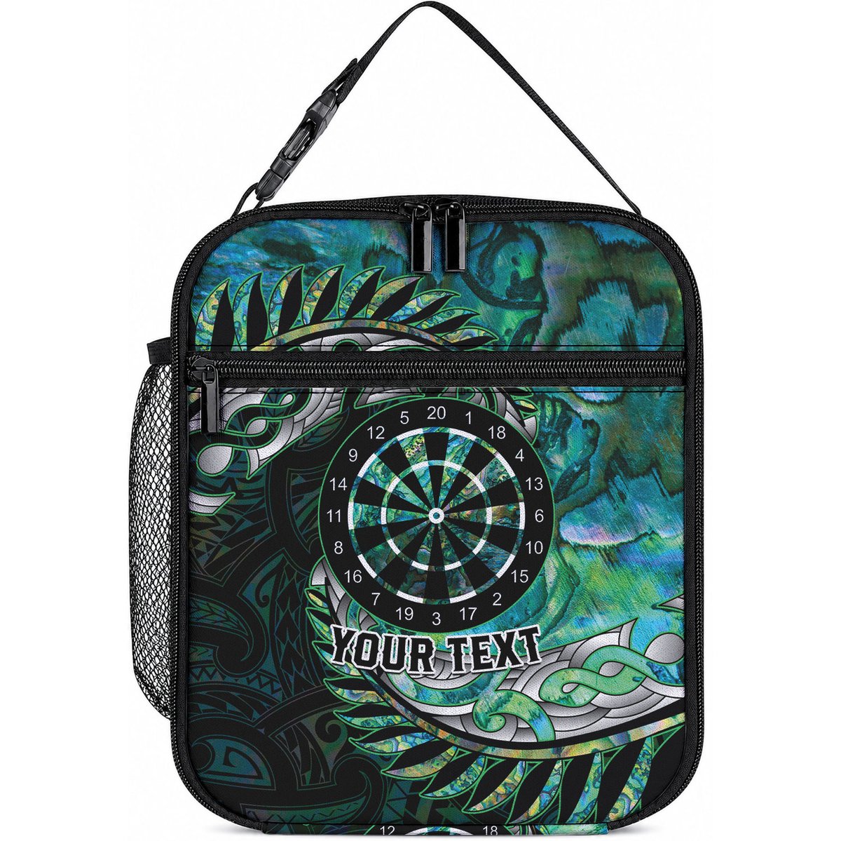New Zealand Darts Personalised Lunch Bag Aotearoa Silver Fern Green Papua Shell Spirit