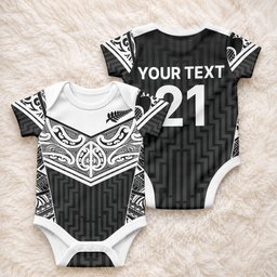 New Zealand Black Fern Custom Baby Onesie Maori Tukutuku Black-white Motif