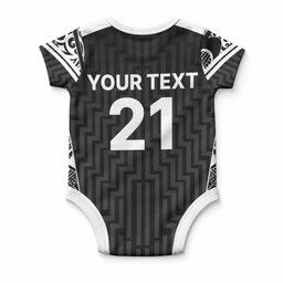 New Zealand Black Fern Custom Baby Onesie Maori Tukutuku Black-white Motif