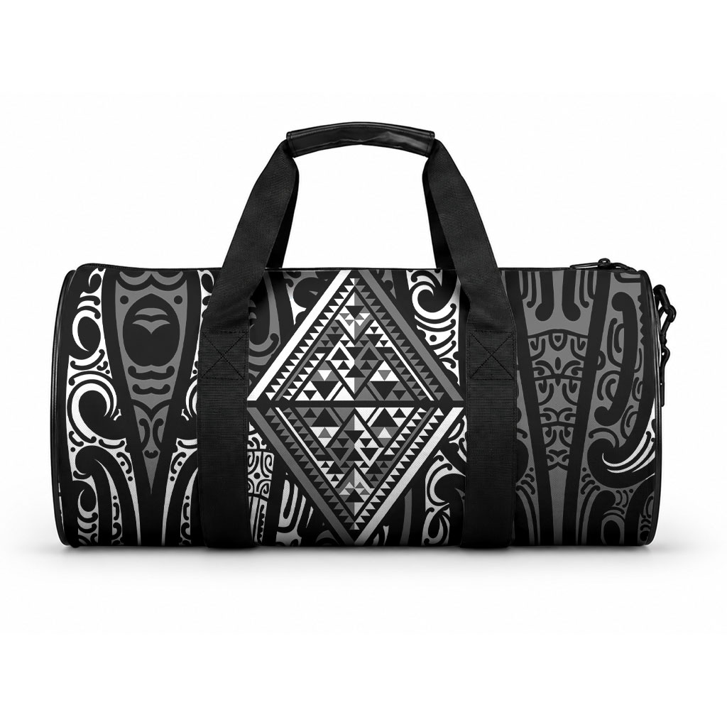 New Zealand Maori Taniko Duffle Bag Black Kowhaiwhai Puhoro