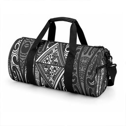 New Zealand Maori Taniko Duffle Bag Black Kowhaiwhai Puhoro