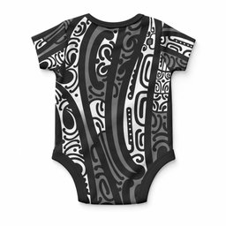 New Zealand Maori Taniko Baby Onesie Black Kowhaiwhai Puhoro