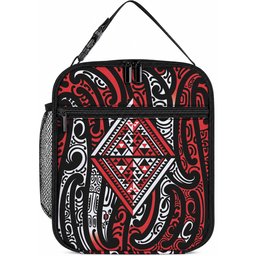 New Zealand Maori Taniko Lunch Bag Red Kowhaiwhai Puhoro