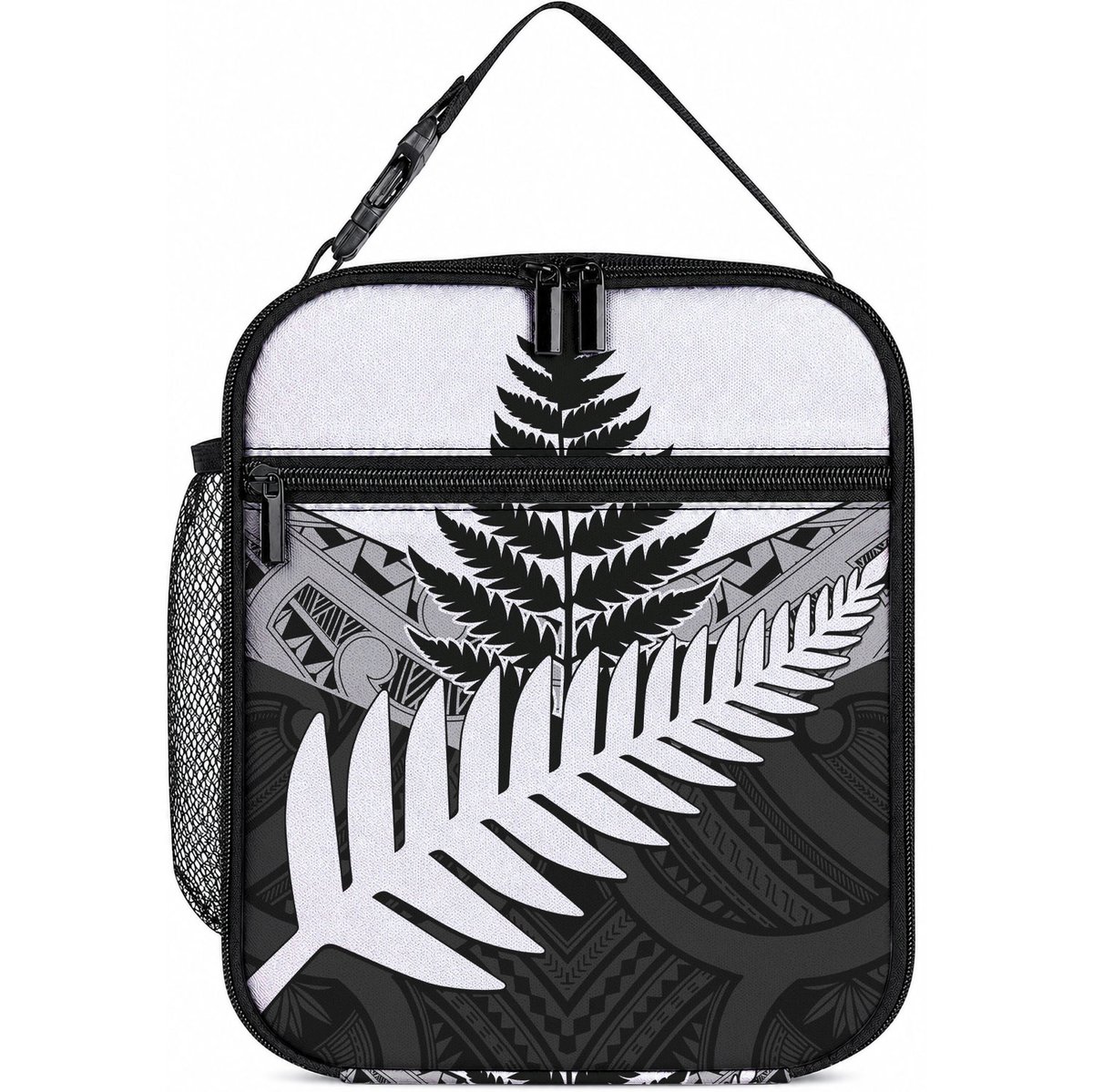 New Zealand Silver Fern Lunch Bag Maori Koru Mixed Taniko Pattern