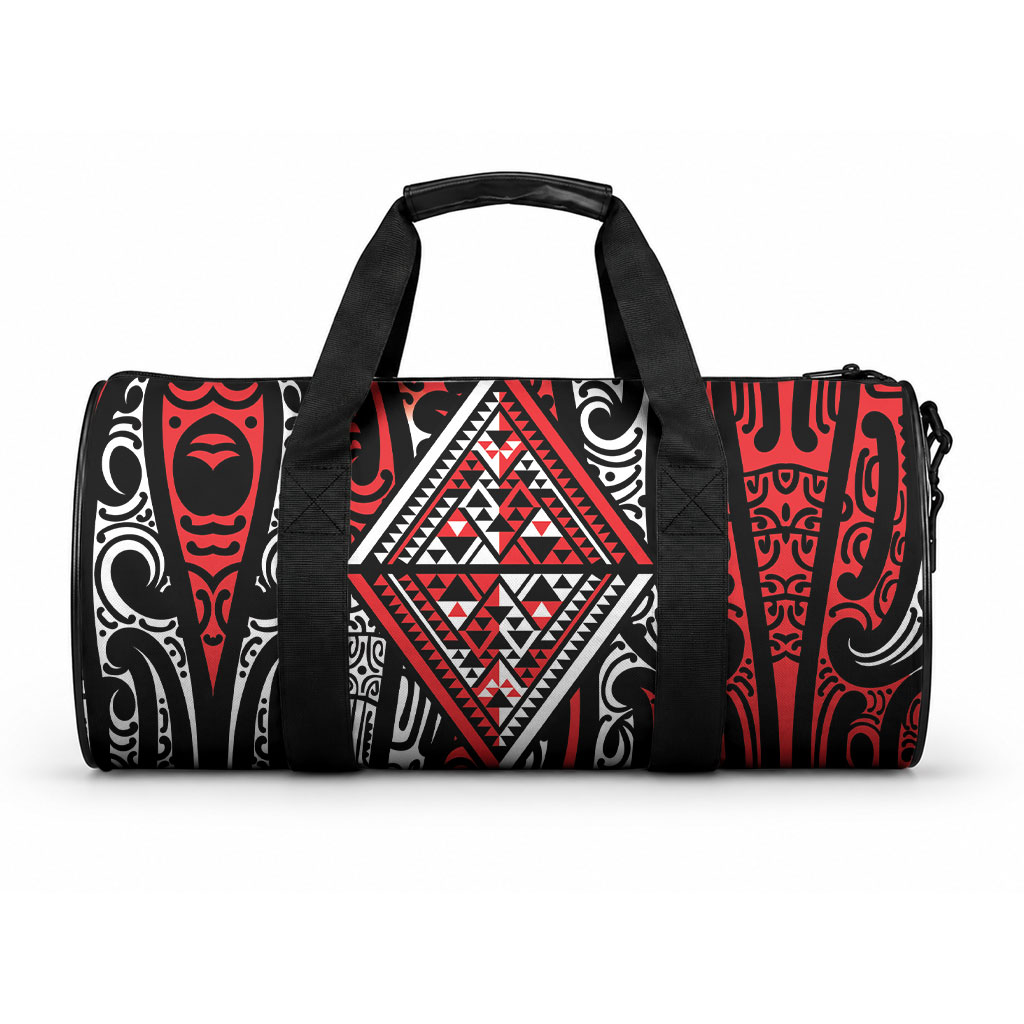New Zealand Maori Taniko Duffle Bag Red Kowhaiwhai Puhoro
