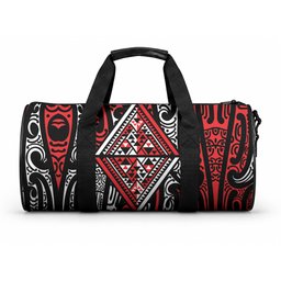 New Zealand Maori Taniko Duffle Bag Red Kowhaiwhai Puhoro