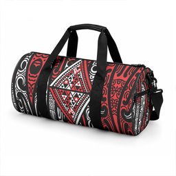 New Zealand Maori Taniko Duffle Bag Red Kowhaiwhai Puhoro
