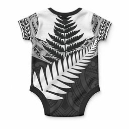 New Zealand Silver Fern Baby Onesie Maori Koru Mixed Taniko Pattern