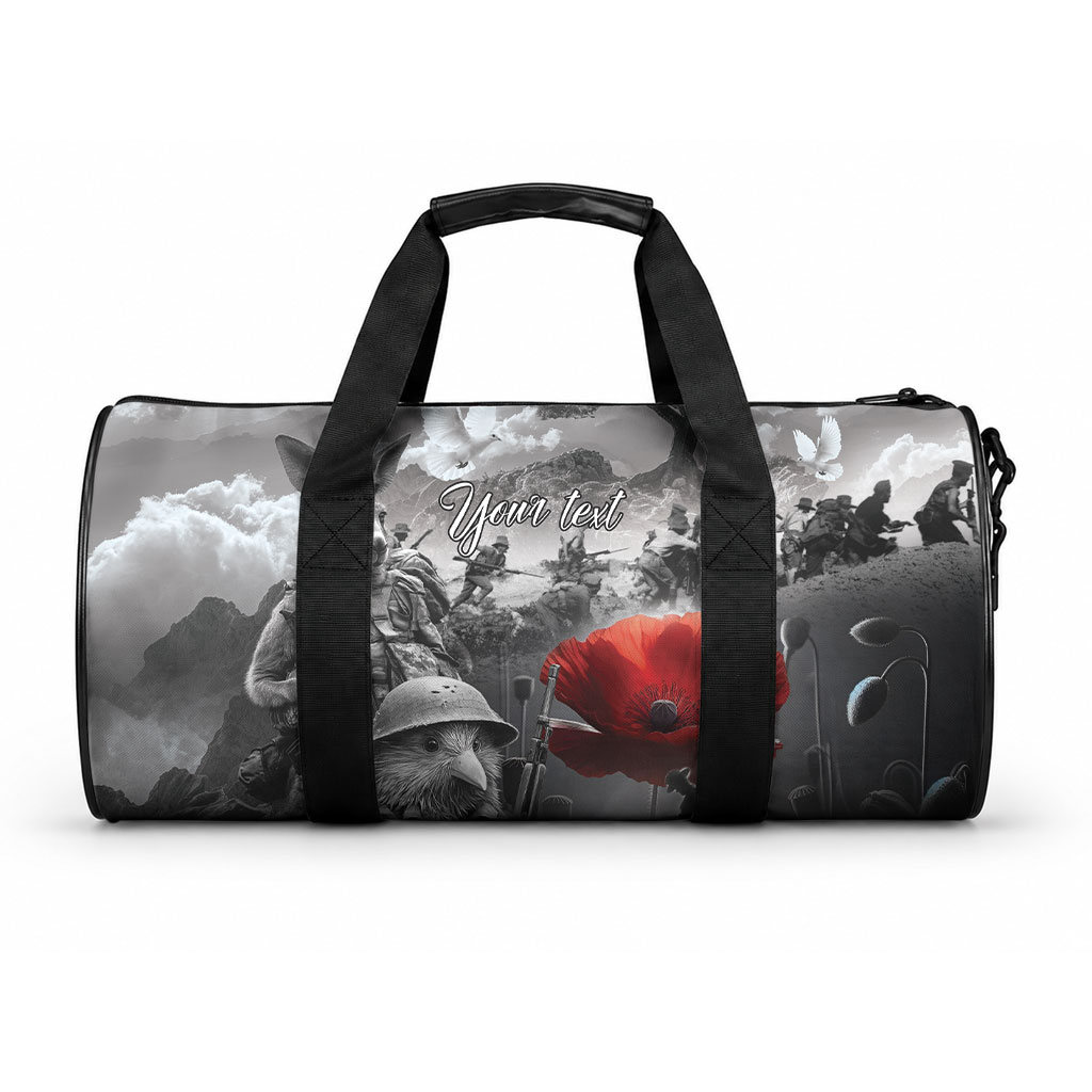 Black ANZAC Personalised The Battle of Lone Pine Duffle Bag Kiwi-Kangaroo Soldier Lest We Forget