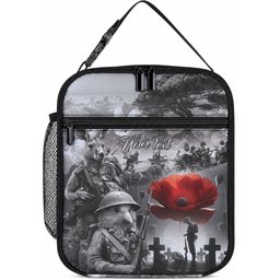 Black ANZAC Personalised The Battle of Lone Pine Lunch Bag Kiwi-Kangaroo Soldier Lest We Forget