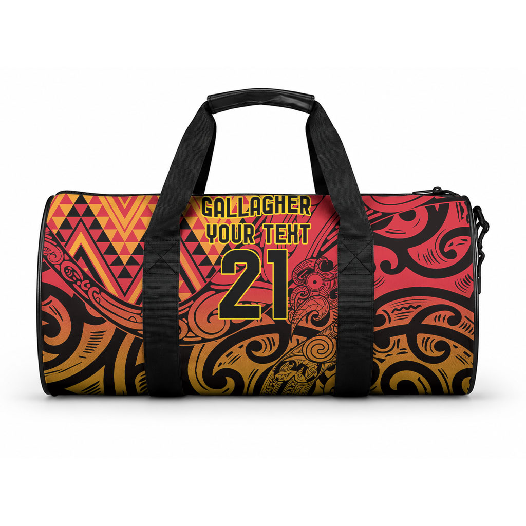 New Zealand Rangatira Custom Duffle Bag Red and Gold Niho Taniwha Maori Tribal