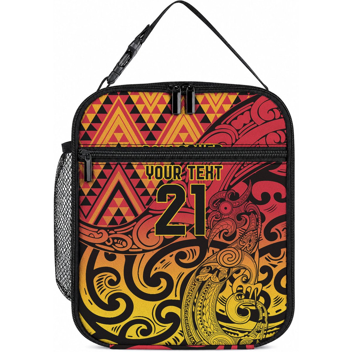 New Zealand Rangatira Custom Lunch Bag Red and Gold Niho Taniwha Maori Tribal