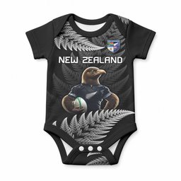 New Zealand Maori Rugby Custom Baby Onesie Glory Be To Black Silver-fern
