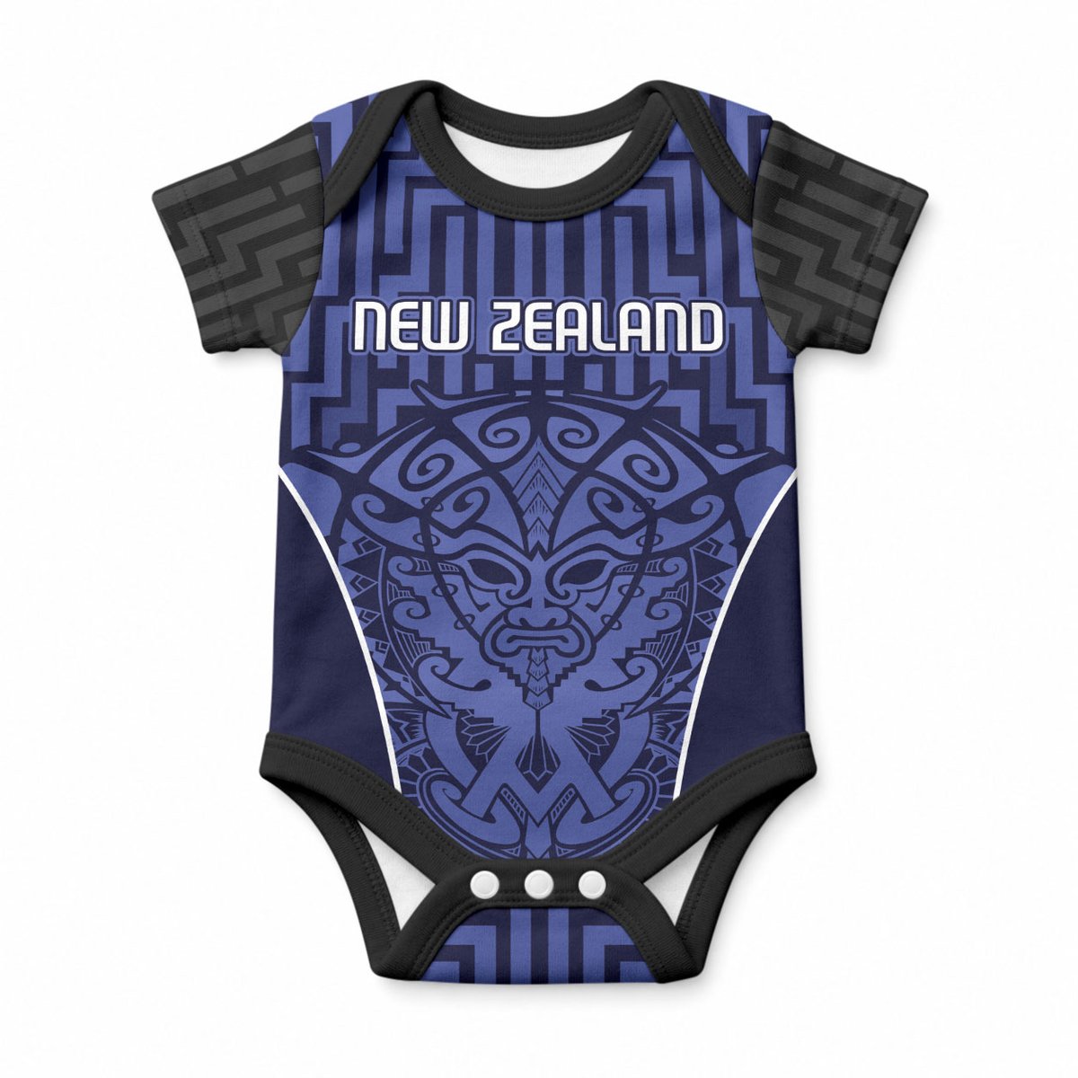 Custom Basketball New Zealand Baby Onesie Blue Maori Ta Moko Indigenous