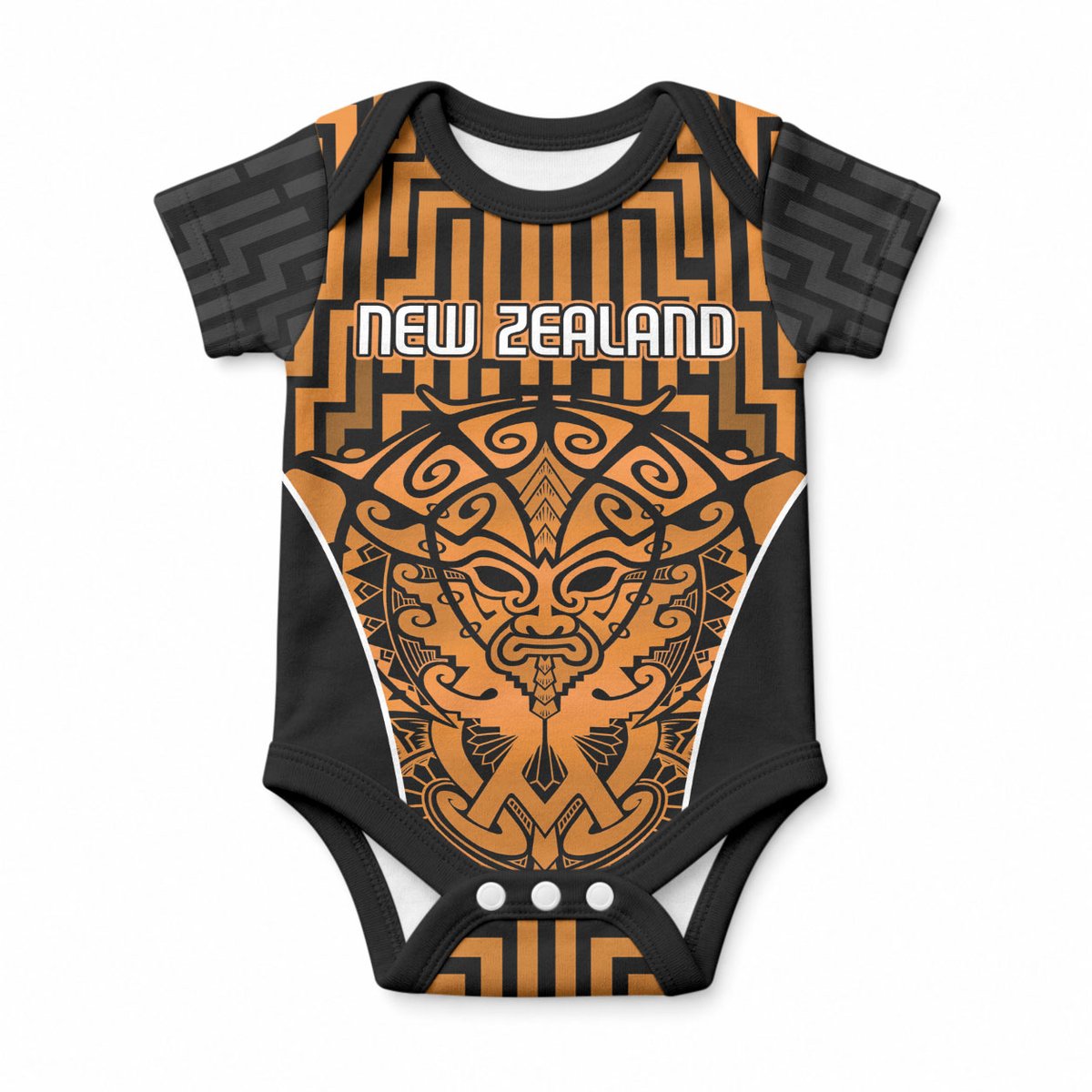 Custom Basketball New Zealand Baby Onesie Gold Maori Ta Moko Indigenous