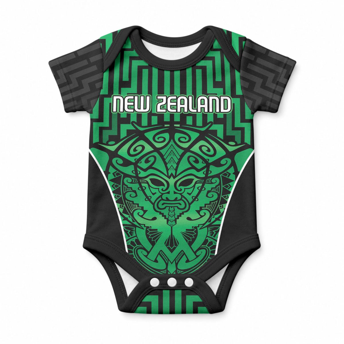 Custom Basketball New Zealand Baby Onesie Green Maori Ta Moko Indigenous