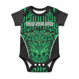 Custom Basketball New Zealand Baby Onesie Green Maori Ta Moko Indigenous
