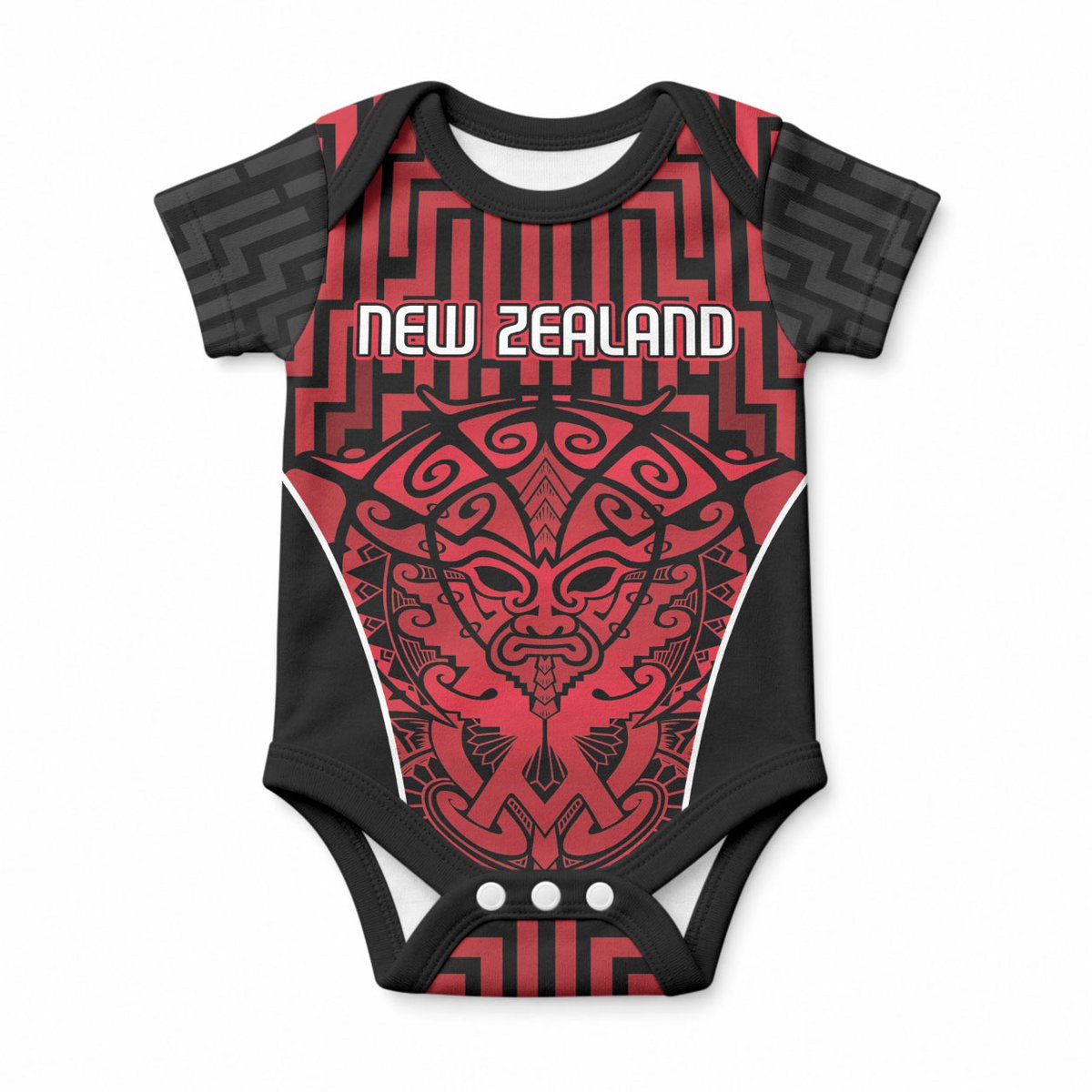 Custom Basketball New Zealand Baby Onesie Red Maori Ta Moko Indigenous