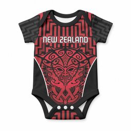 Custom Basketball New Zealand Baby Onesie Red Maori Ta Moko Indigenous