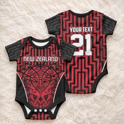 Custom Basketball New Zealand Baby Onesie Red Maori Ta Moko Indigenous