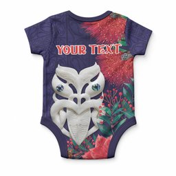Maori Wheku Meri Kirihimete Personalised Baby Onesie All Blue Indigenous Maori Motif