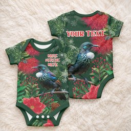 Tui Meri Kirihimete Personalised Baby Onesie Pohutukawa Flowers Green Motif