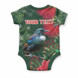 Tui Meri Kirihimete Personalised Baby Onesie Pohutukawa Flowers Green Motif