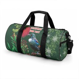 Tui Meri Kirihimete Personalised Duffle Bag Pohutukawa Flowers Green Motif